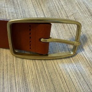 Brown Leather Belt with Gold Buckle
